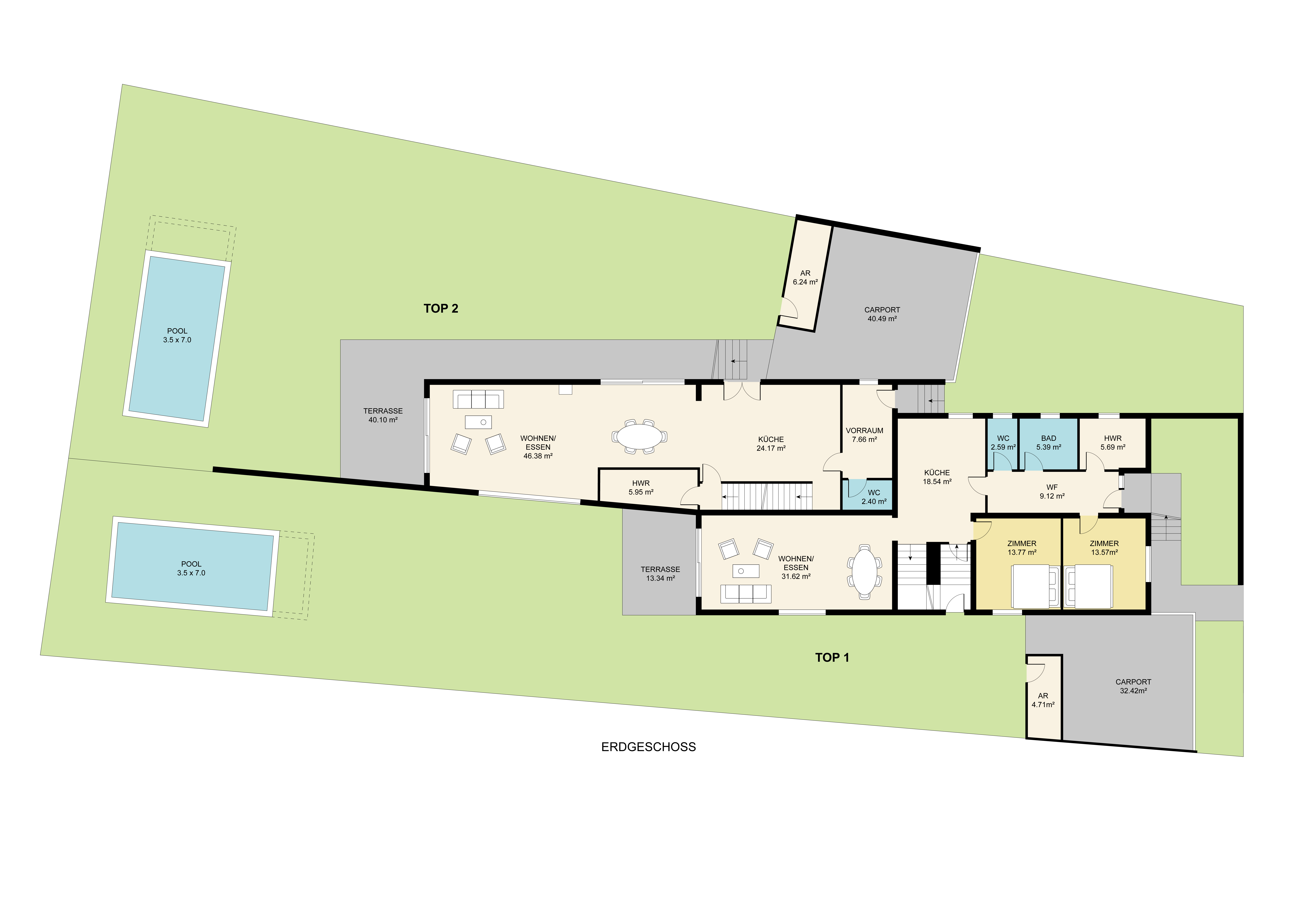 LEONDING - 200 m2 Edles Doppelhaus + Keller in Ruhelage - Top 1