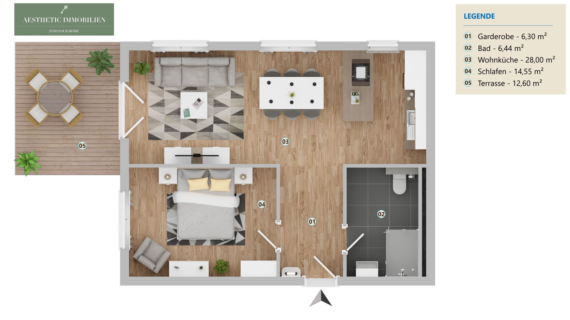 SIPBACHZELL - Moderne Gartenwohnung mit 135 m2 Garten und 2 Parkplätzen
